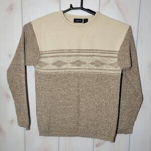 Claiborne Men's Large Knit Sweater Rollneck Cotton Pullover Brown & Beige